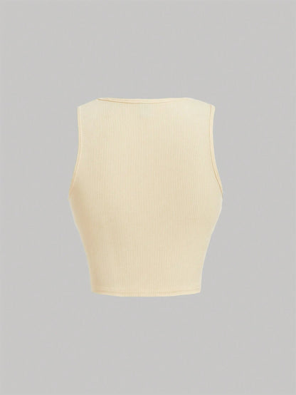 Slim Fit Ribbed Knit Top with Diagonal Lettuce Edge