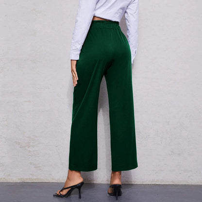 Straight-Leg Cropped Pants with Ruffled Elastic Waist