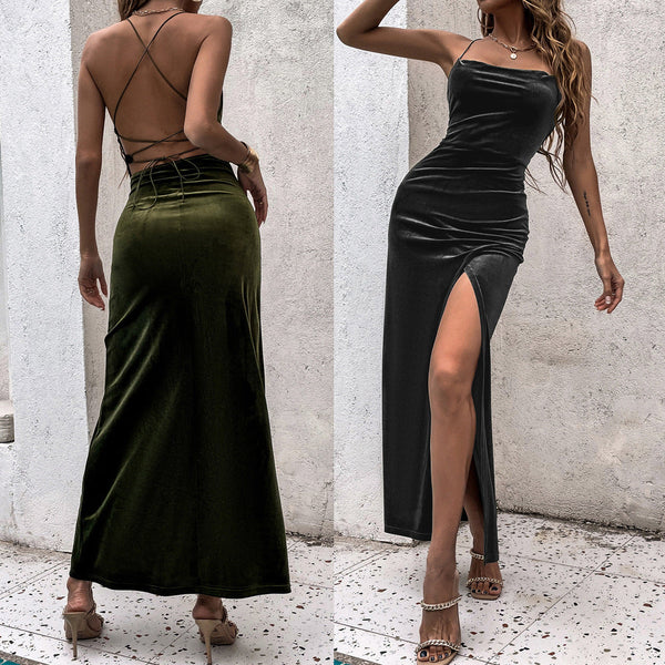 Bodycon Maxi Dress with Cowl Neck and Strappy Backless Detail
