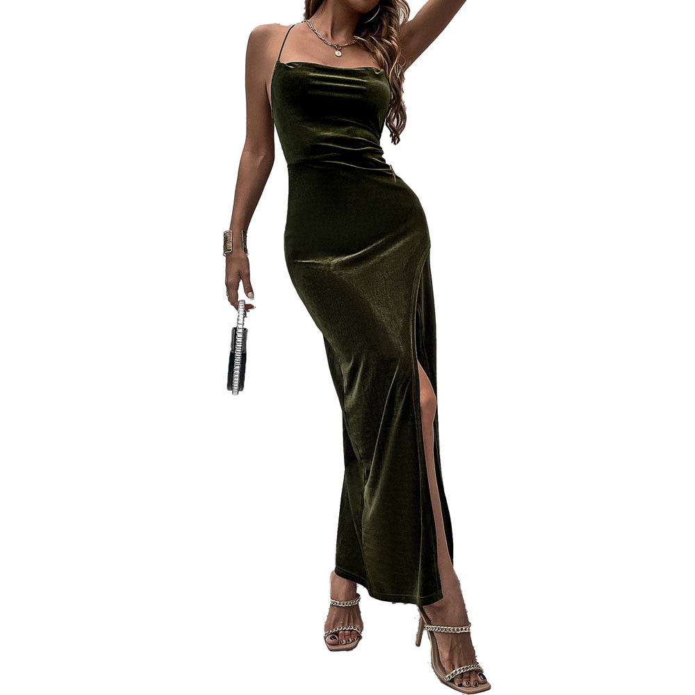 Bodycon Maxi Dress with Cowl Neck and Strappy Backless Detail