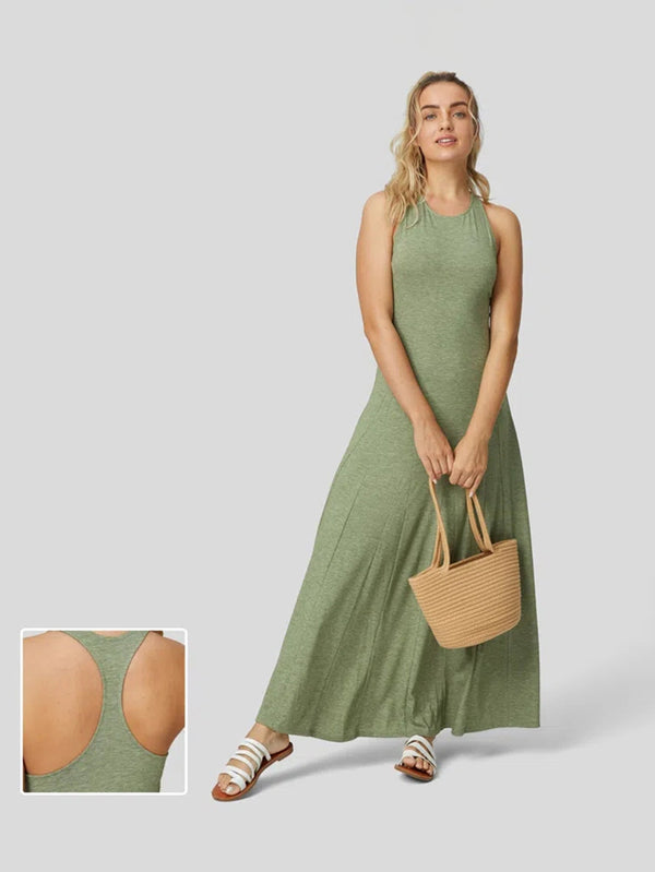 A-Line Knit Maxi Dress with Racerback and High Waist