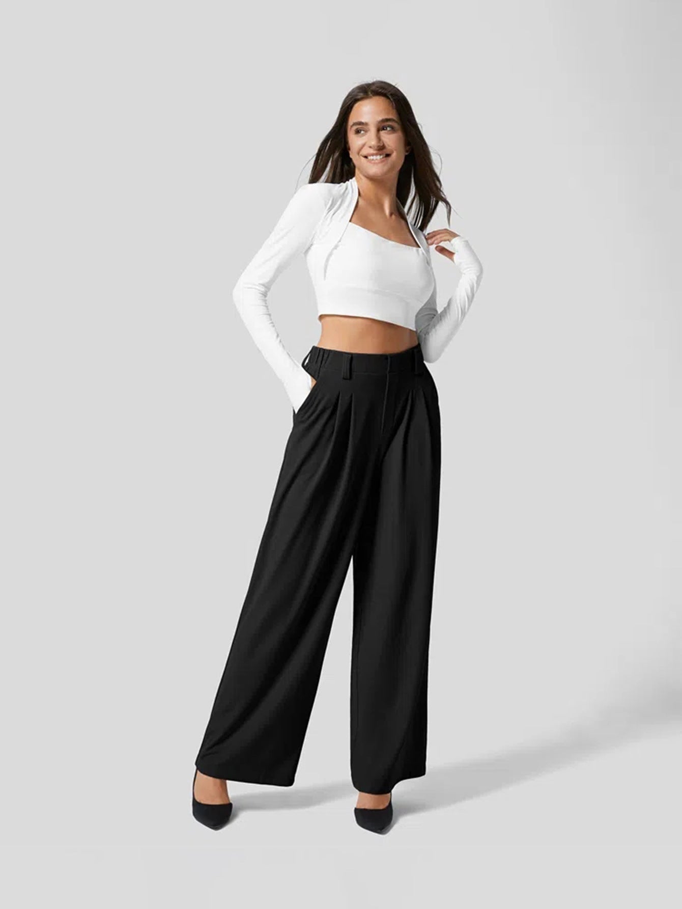 Wide-Leg High-Waisted Trousers with Front Pleats