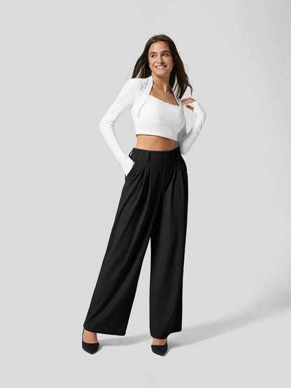 Wide-Leg High-Waisted Trousers with Front Pleats
