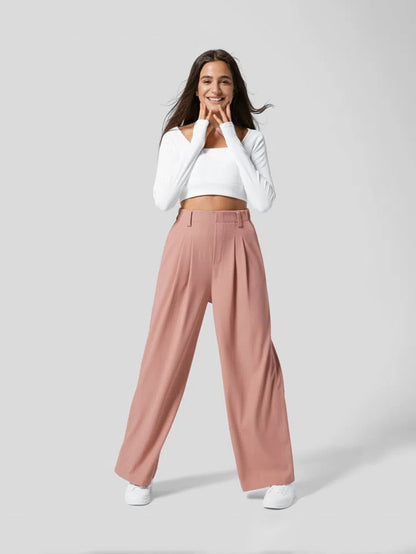 Wide-Leg High-Waisted Trousers with Front Pleats