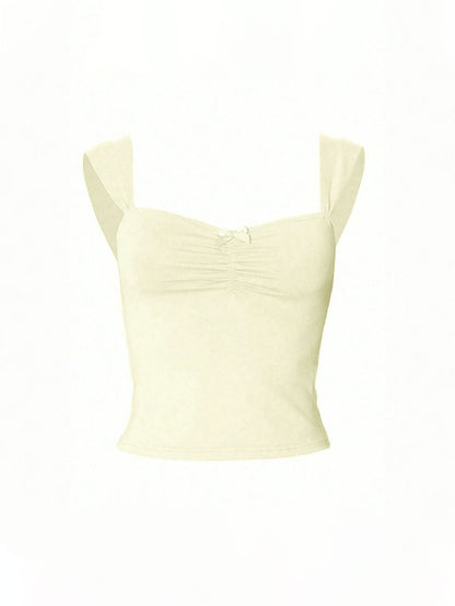 Slim Fit Ruched Crop Top with Bow Detail