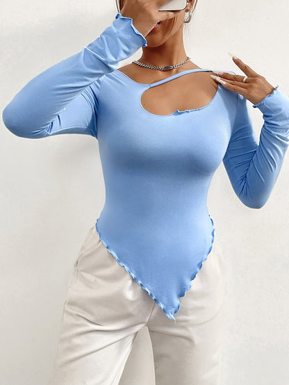 Slim Fit Long Sleeve Top with Cut-out Detail and Pointed Hem