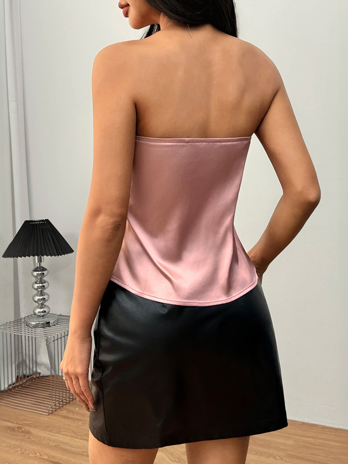 Slim Fit Satin Tube Top with Asymmetrical Hem