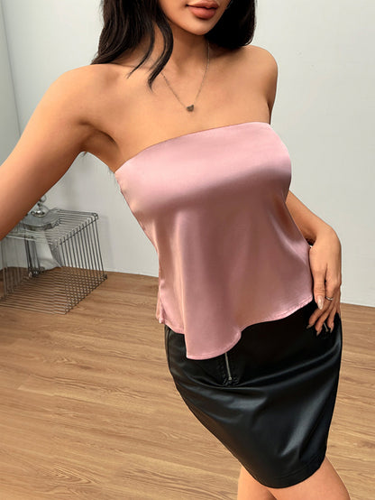 Slim Fit Satin Tube Top with Asymmetrical Hem