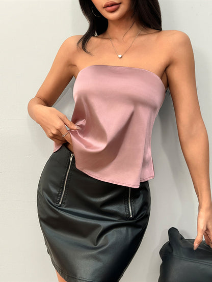 Slim Fit Satin Tube Top with Asymmetrical Hem