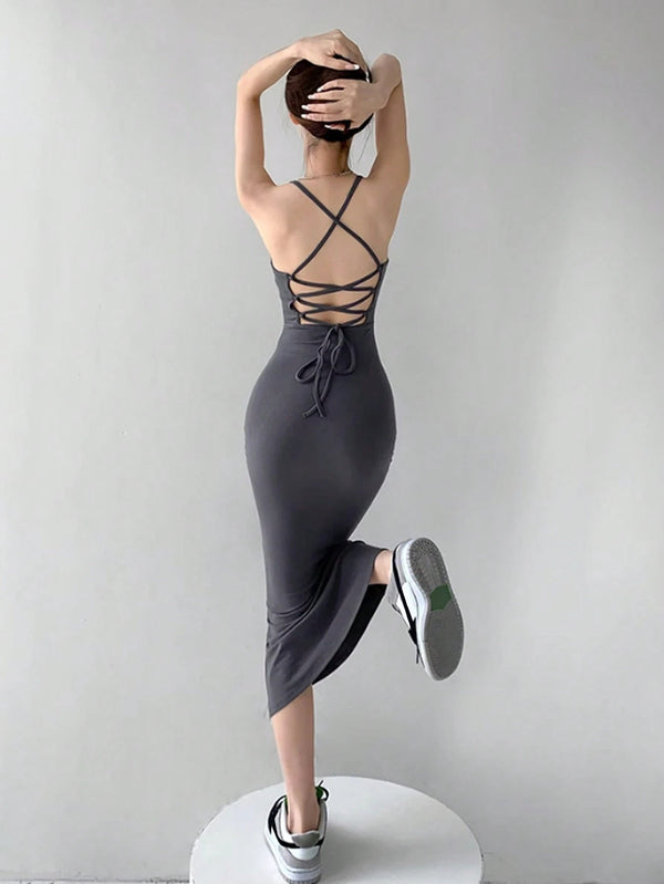 Bodycon Maxi Dress with Criss-Cross Lace-Up Back