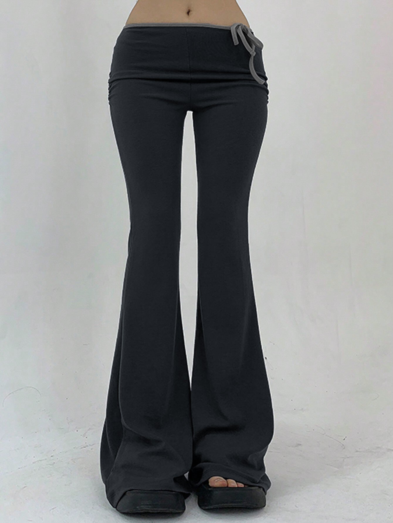 High-Waist Flared Trousers with Side Tie Detail