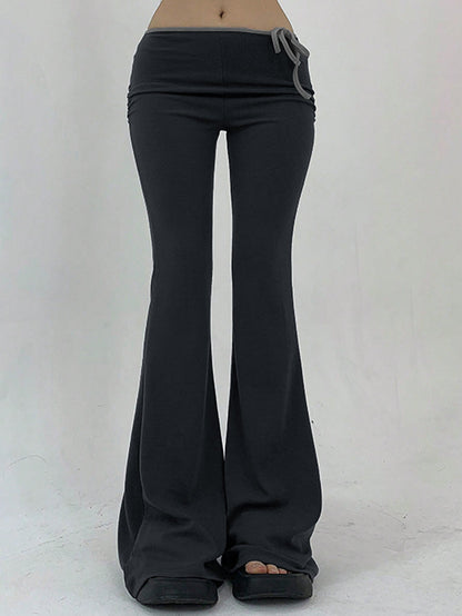 High-Waist Flared Trousers with Side Tie Detail