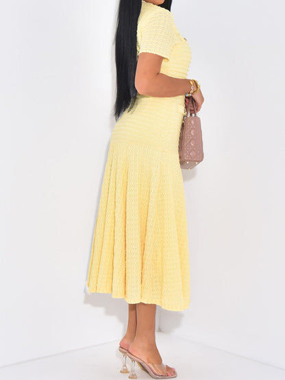 Textured Knit A-Line Midi Dress with Button Front