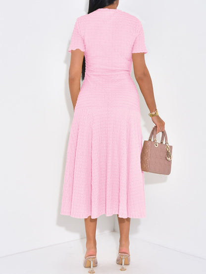 Textured Knit A-Line Midi Dress with Button Front