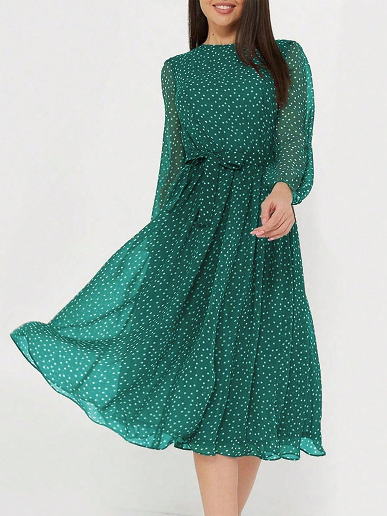Floral A-Line Midi Dress with Lantern Sleeves