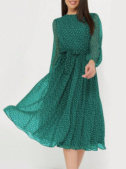 Floral A-Line Midi Dress with Lantern Sleeves