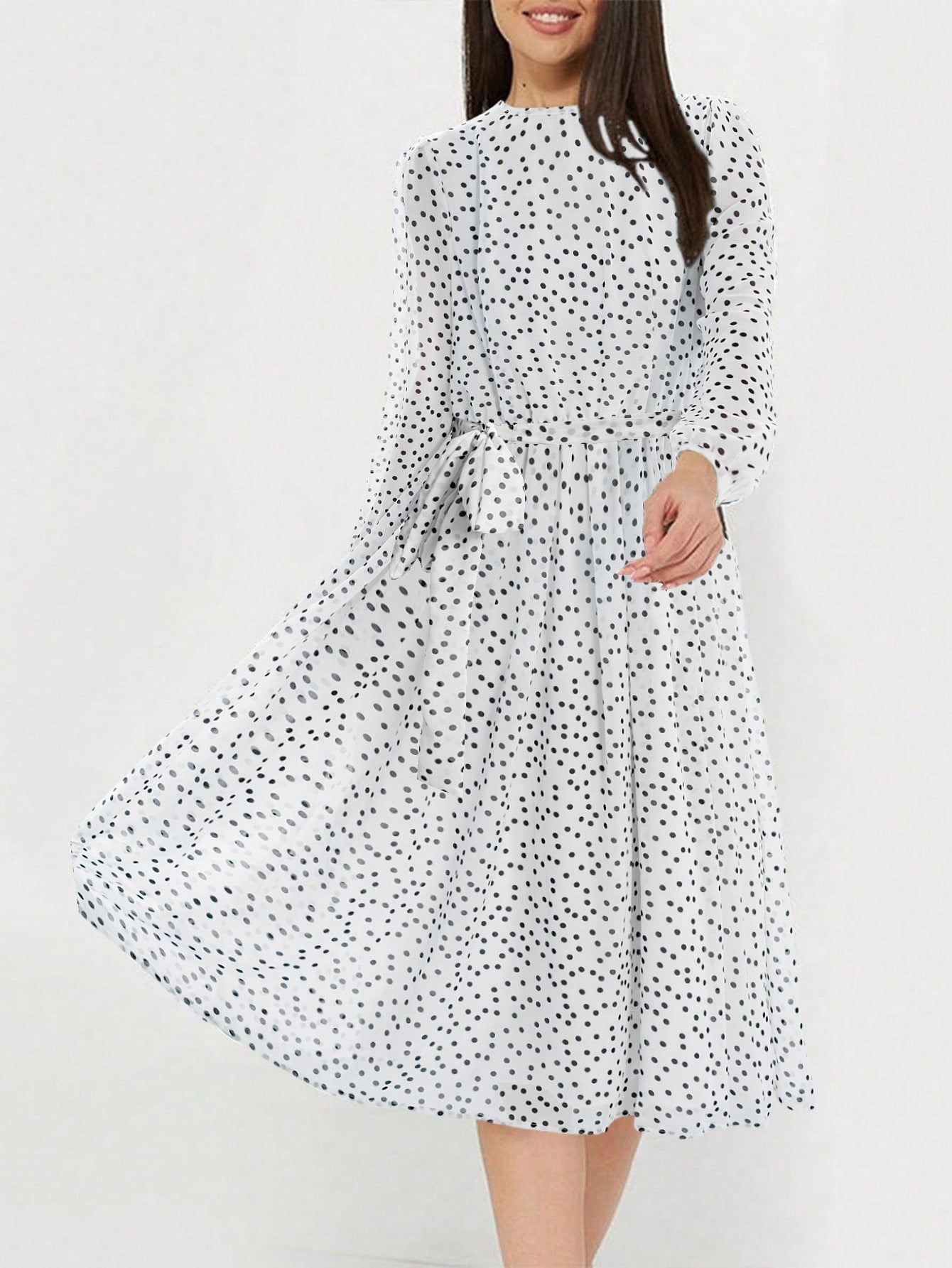 Floral A-Line Midi Dress with Lantern Sleeves