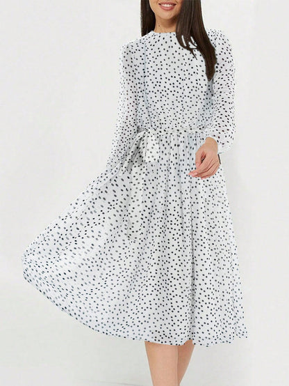 Floral A-Line Midi Dress with Lantern Sleeves