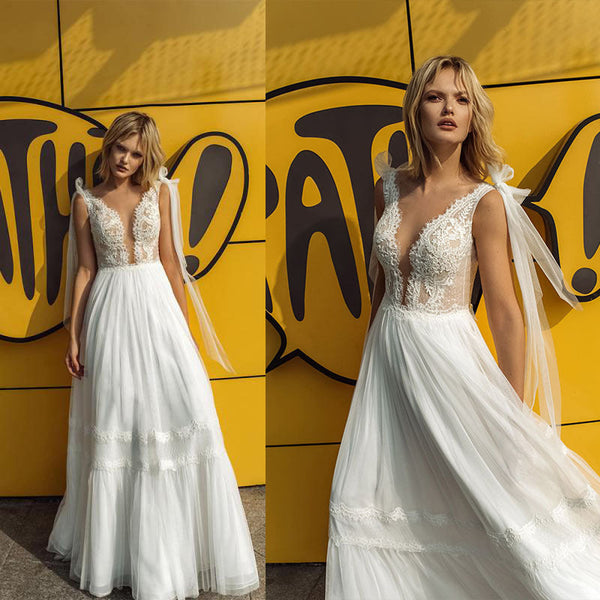 Flowy Tiered Maxi Dress with Deep V-Neck and Lace Bodice