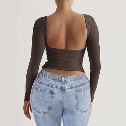 Bodycon Long Sleeve Knit Top with Square Back