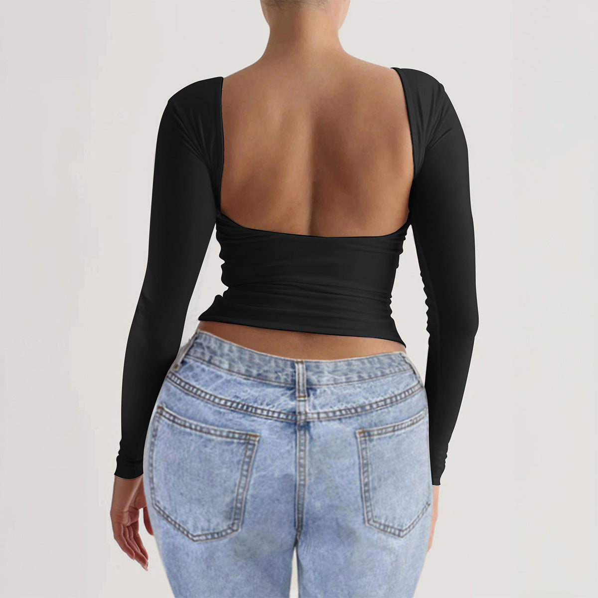 Bodycon Long Sleeve Knit Top with Square Back