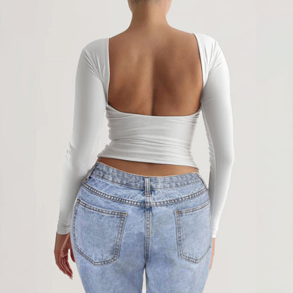 Bodycon Long Sleeve Knit Top with Square Back