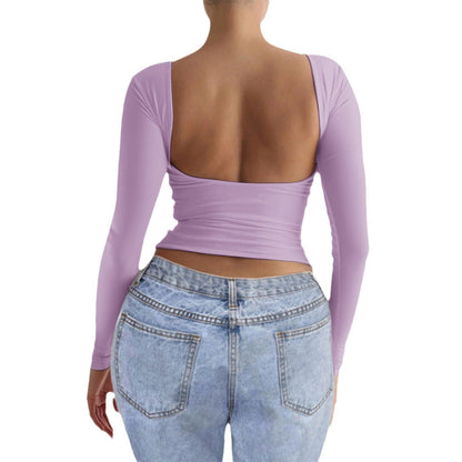 Bodycon Long Sleeve Knit Top with Square Back