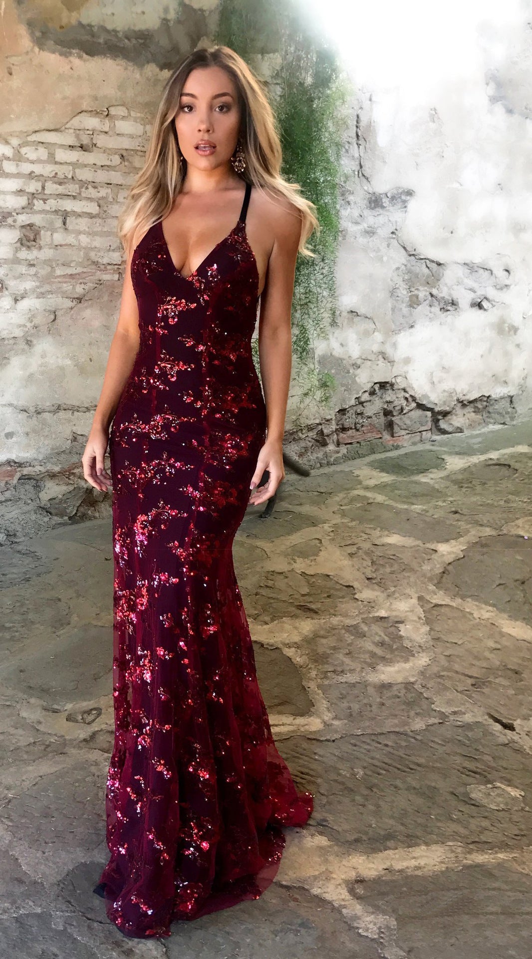 Mermaid Maxi Dress with Sequin Embellishment and Criss-Cross Back