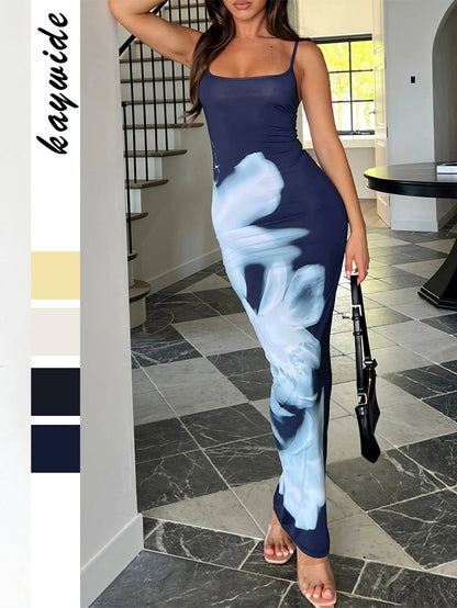 Floral Print Bodycon Maxi Dress with Spaghetti Straps
