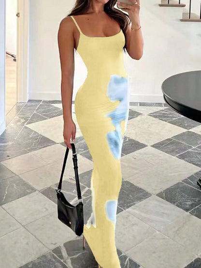 Floral Print Bodycon Maxi Dress with Spaghetti Straps