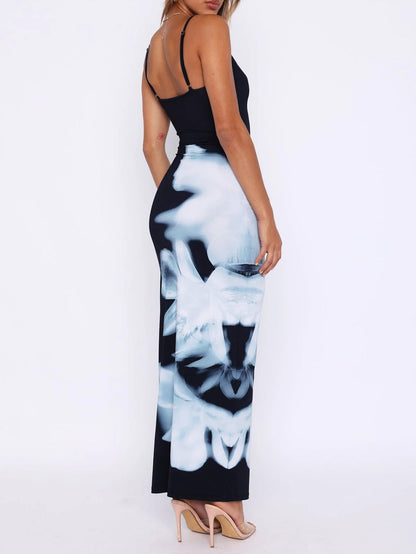 Floral Print Bodycon Maxi Dress with Spaghetti Straps