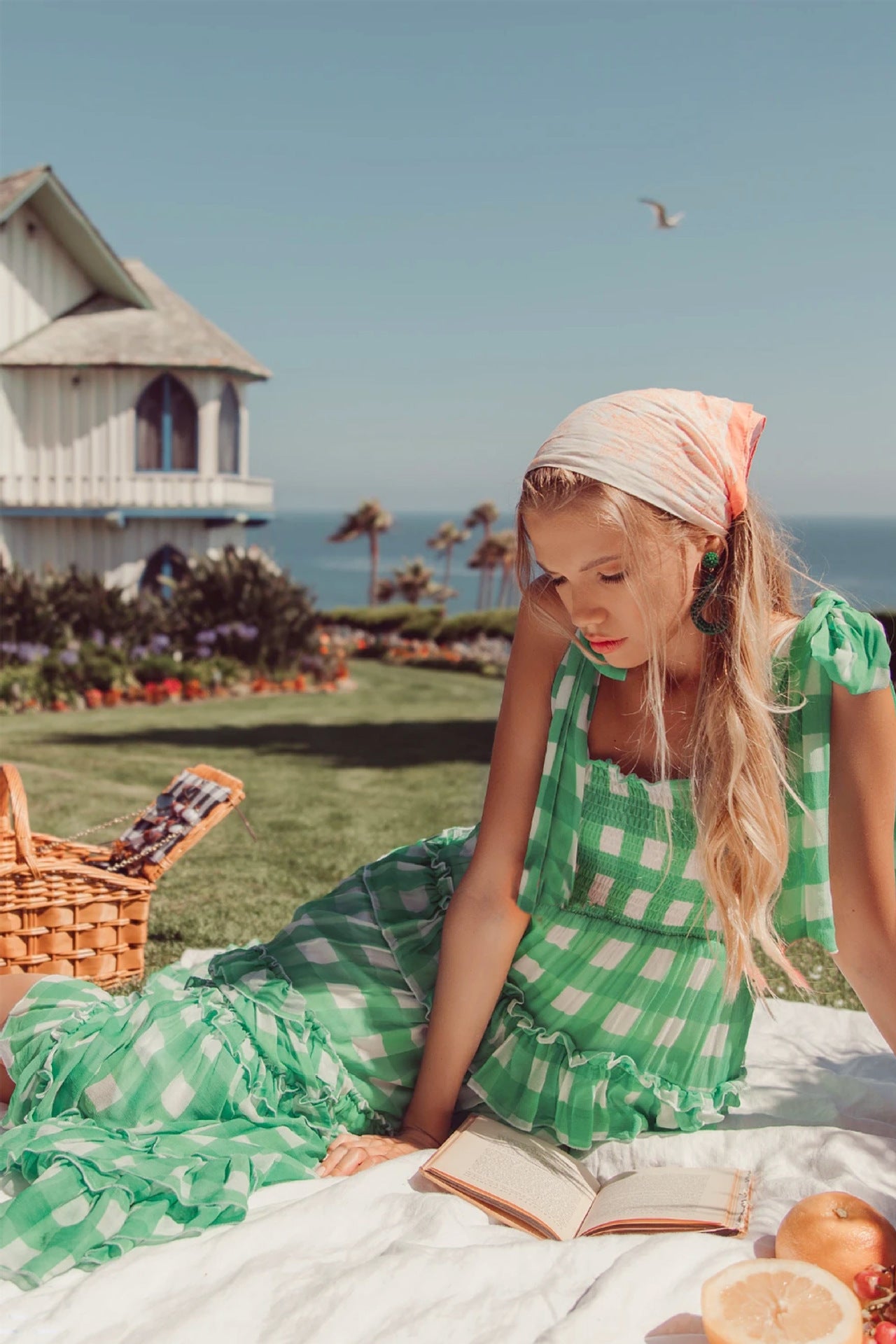 Gingham Maxi Dress with Shirred Bodice and Tie Straps