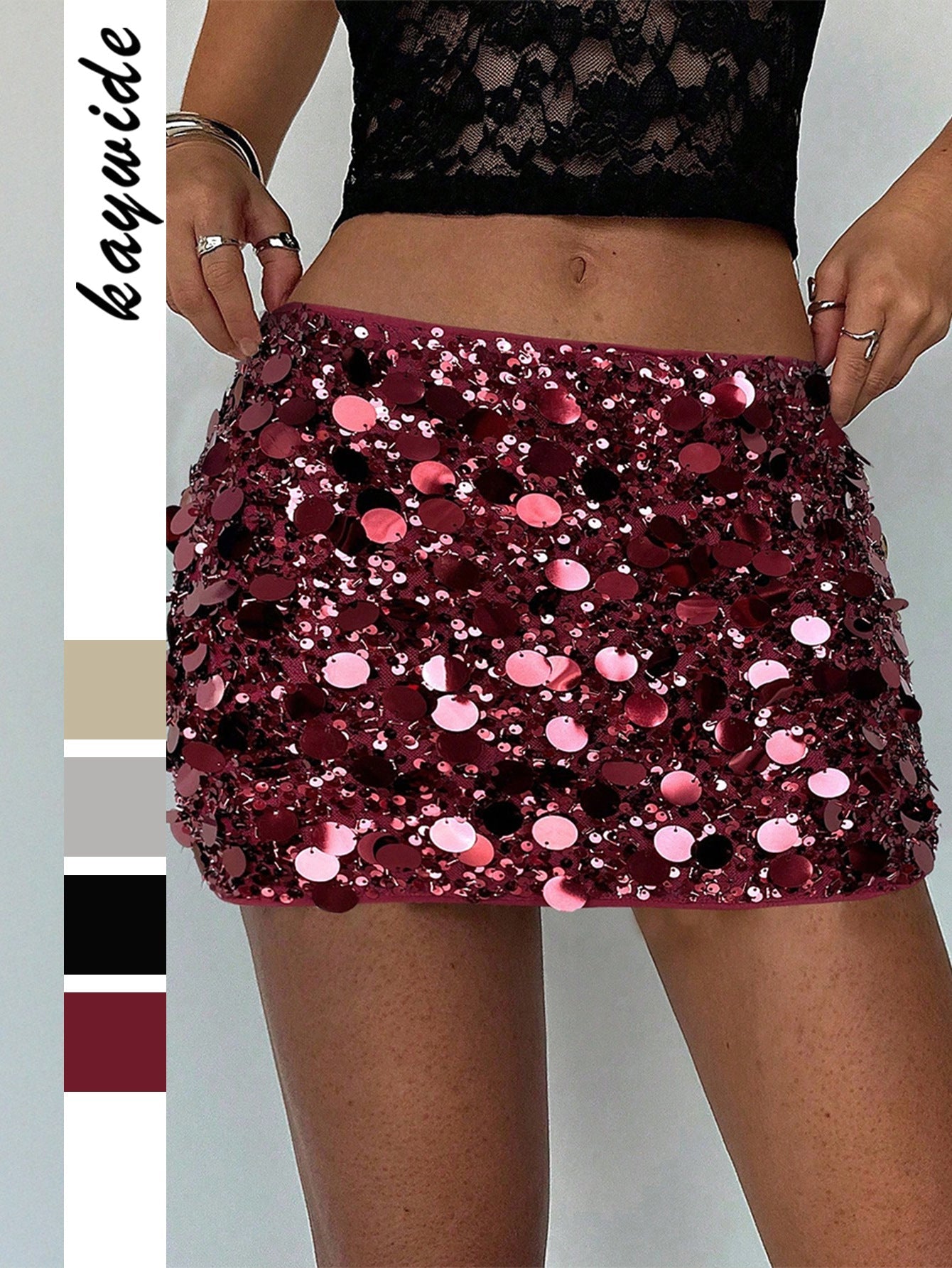 Bodycon Sequin Mini Skirt in Knitted Fabric