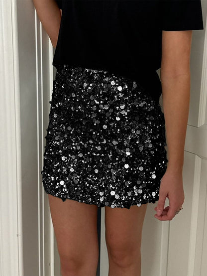 Bodycon Sequin Mini Skirt in Knitted Fabric