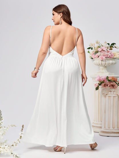 A-Line Maxi Dress with Lace Bodice and High Slit