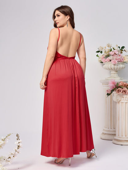 A-Line Maxi Dress with Lace Bodice and High Slit