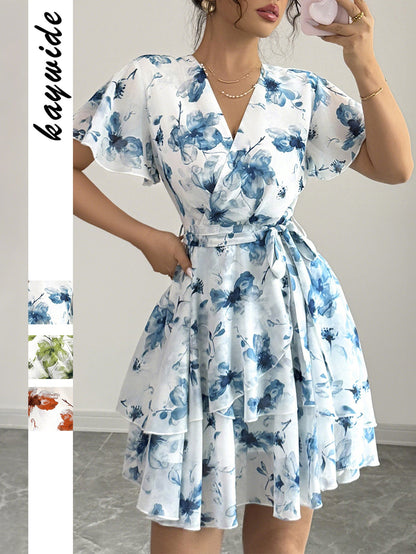 Floral Wrap Mini Dress with Tiered Skirt