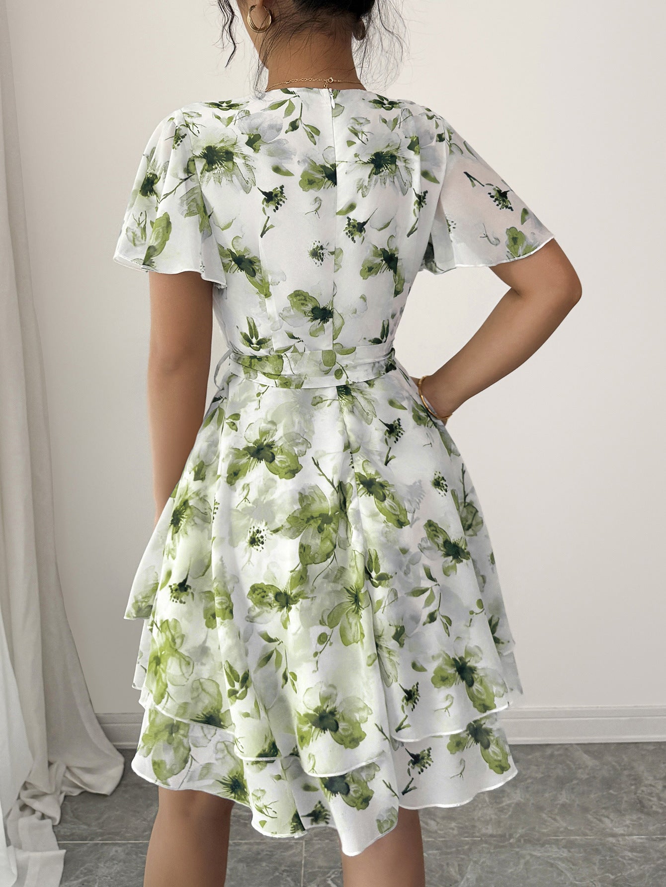 Floral Wrap Mini Dress with Tiered Skirt
