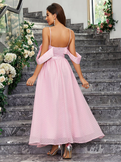 A-Line Maxi Dress with Sweetheart Bustier and Off-Shoulder Sleeves