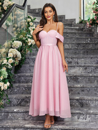 A-Line Maxi Dress with Sweetheart Bustier and Off-Shoulder Sleeves