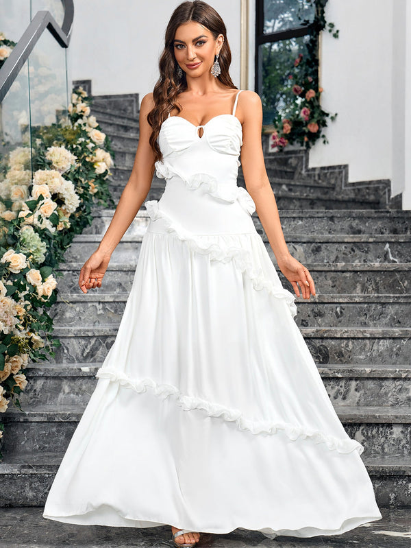 A-Line Maxi Dress with Ruffle Tiers and V-Neck