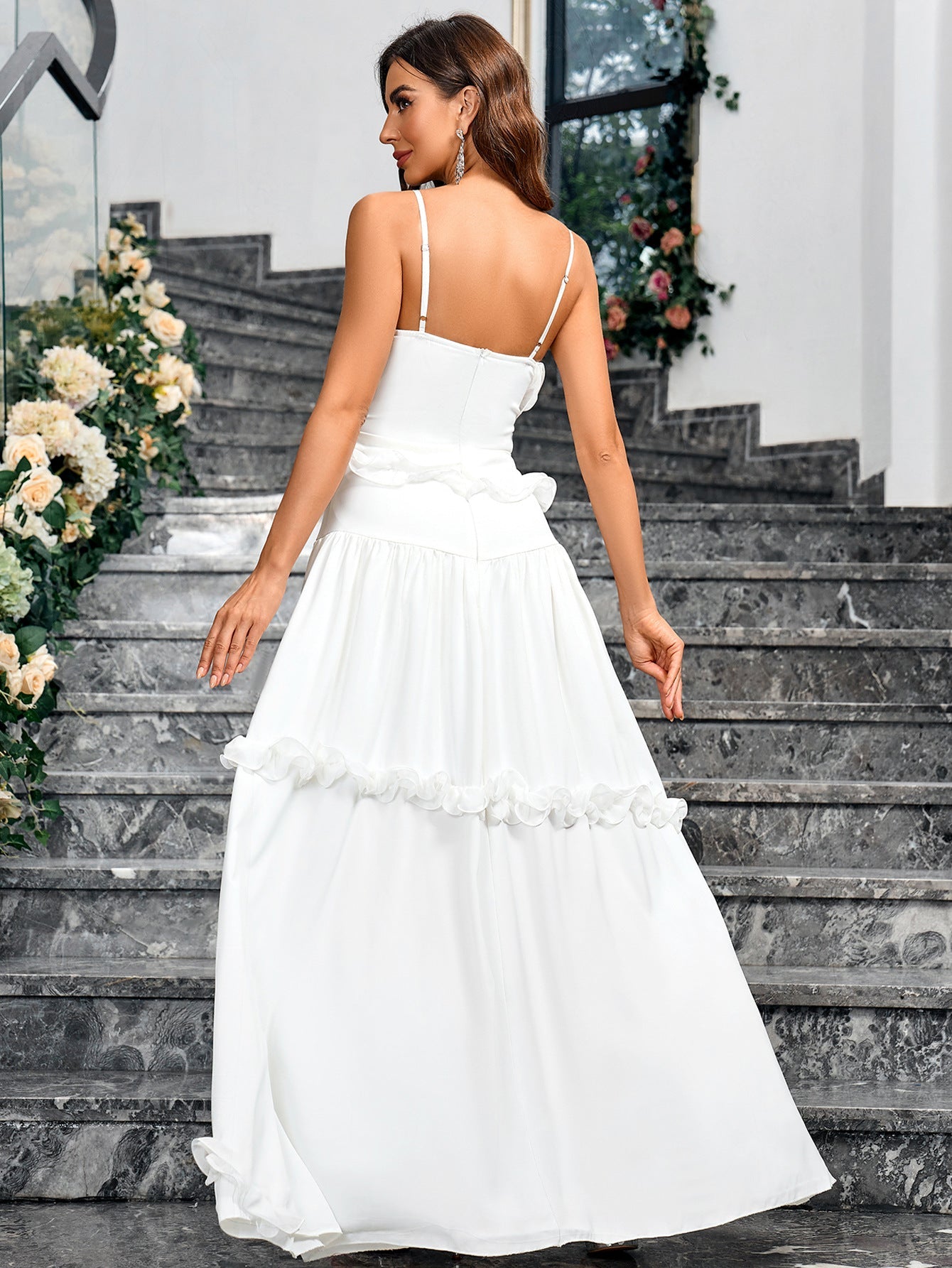 A-Line Maxi Dress with Ruffle Tiers and V-Neck