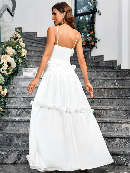 A-Line Maxi Dress with Ruffle Tiers and V-Neck