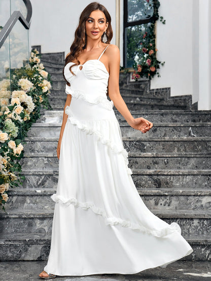 A-Line Maxi Dress with Ruffle Tiers and V-Neck
