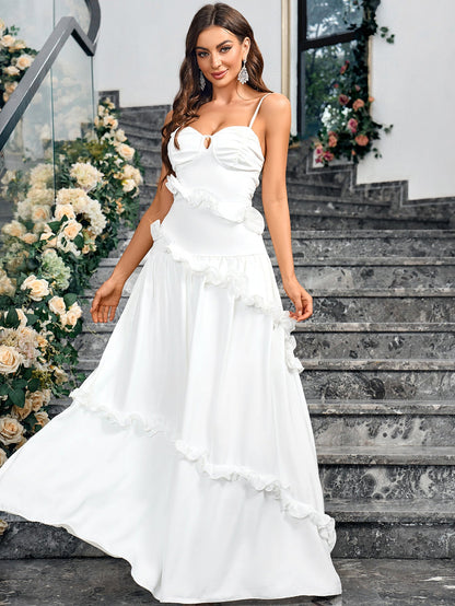 A-Line Maxi Dress with Ruffle Tiers and V-Neck