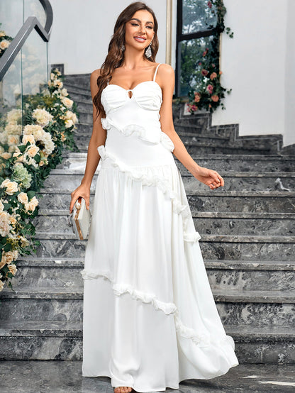 A-Line Maxi Dress with Ruffle Tiers and V-Neck