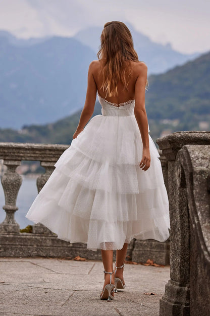 Tiered Dotted Tulle Midi Dress with Halter Neck