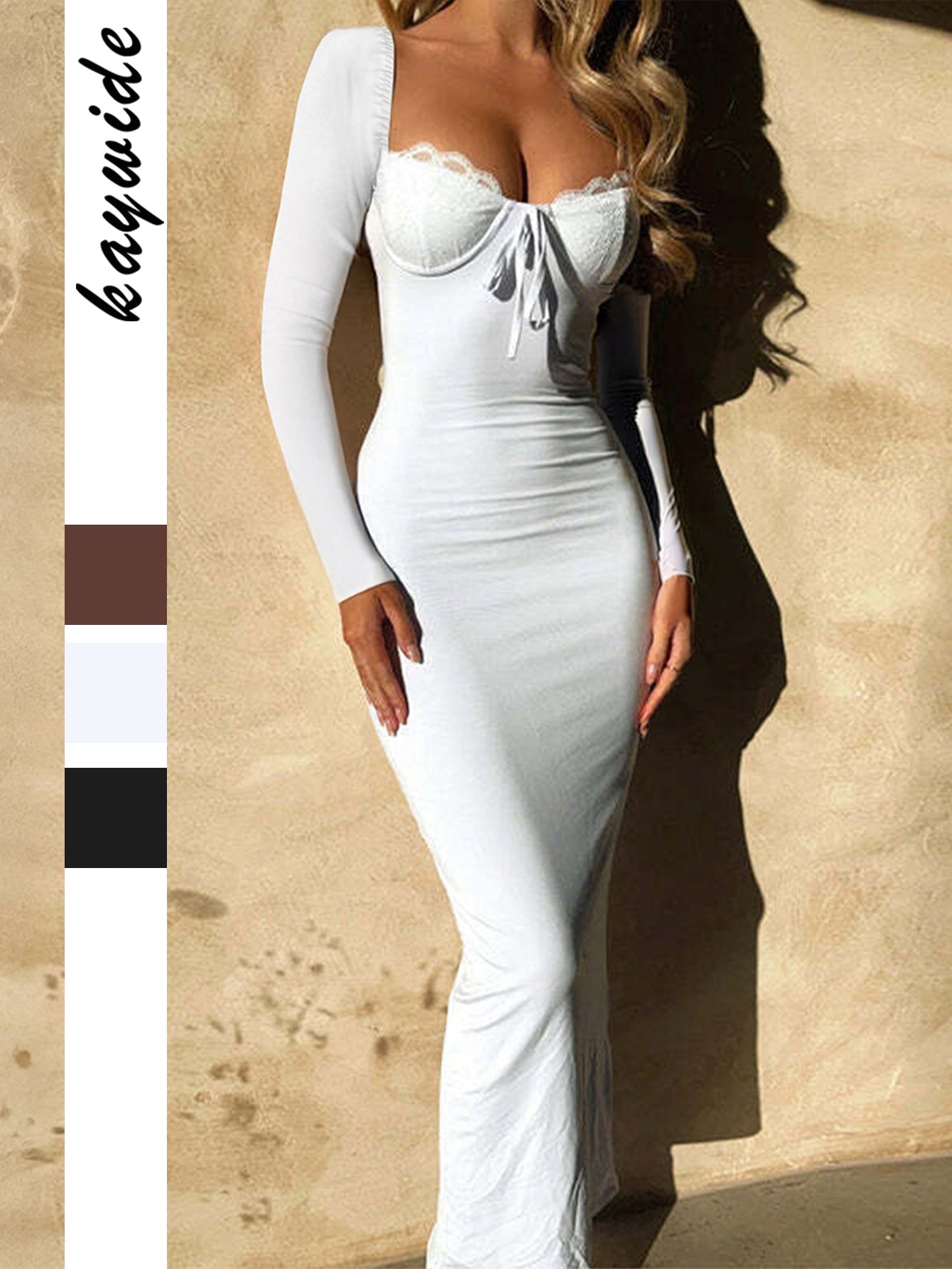 Bodycon Maxi Dress with Lace Bustier and Long Sleeves