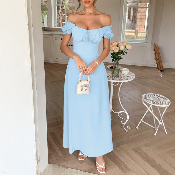 A-Line Midi Dress with Tie-Front Bust and Puff Sleeves