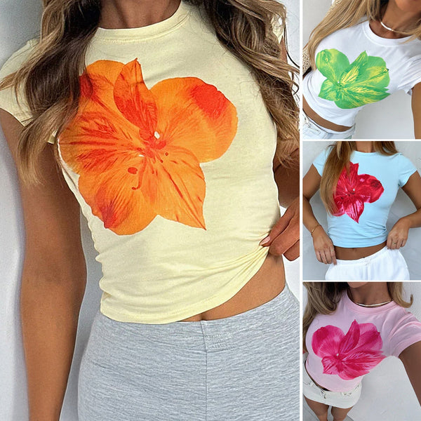 Slim Fit Floral Print T-Shirt with Round Neck